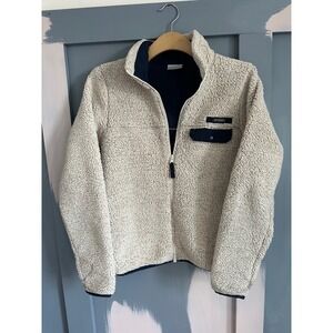 Columbia Womens Sherpa Fleece Full Zip‎ Jacket Cream Navy Blue Size Small